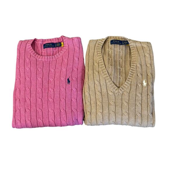 POLO RALPH LAUREN Cotton Cable Knit Crew Neck Sweater Top Pullover Pink Size S - Picture 9 of 9